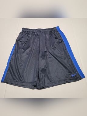 Nike Men's Black Athletic Shorts with Royal Blue Side Stripes